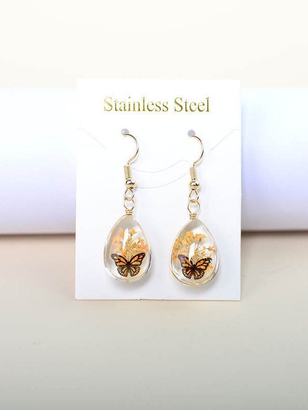 Schmetterling Zeit Juwel Getrocknet Blume Schleierkraut Spitze Blume Pastoral Stil Glas Ohrringe