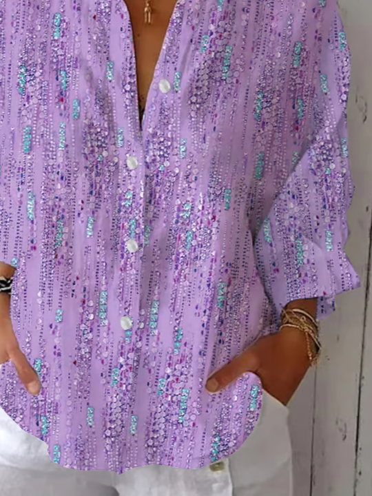 Damen Abstrakt Dreiviertelärmel Bluse Frühling/Herbst Print Hemdkragen Täglich Lässig Oberteile