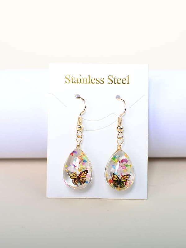 Schmetterling Zeit Juwel Getrocknet Blume Schleierkraut Spitze Blume Pastoral Stil Glas Ohrringe