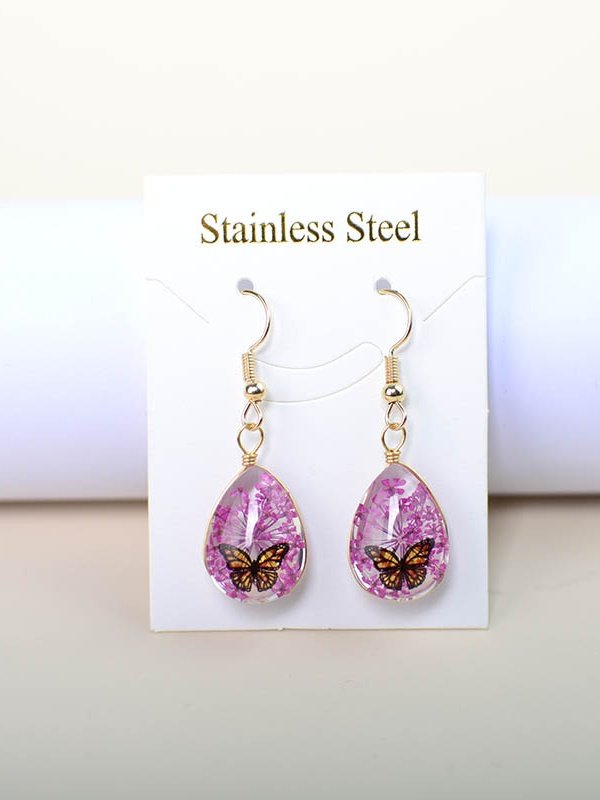Schmetterling Zeit Juwel Getrocknet Blume Schleierkraut Spitze Blume Pastoral Stil Glas Ohrringe