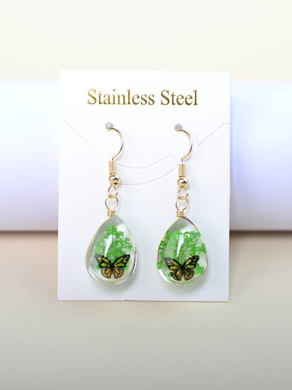 Schmetterling Zeit Juwel Getrocknet Blume Schleierkraut Spitze Blume Pastoral Stil Glas Ohrringe