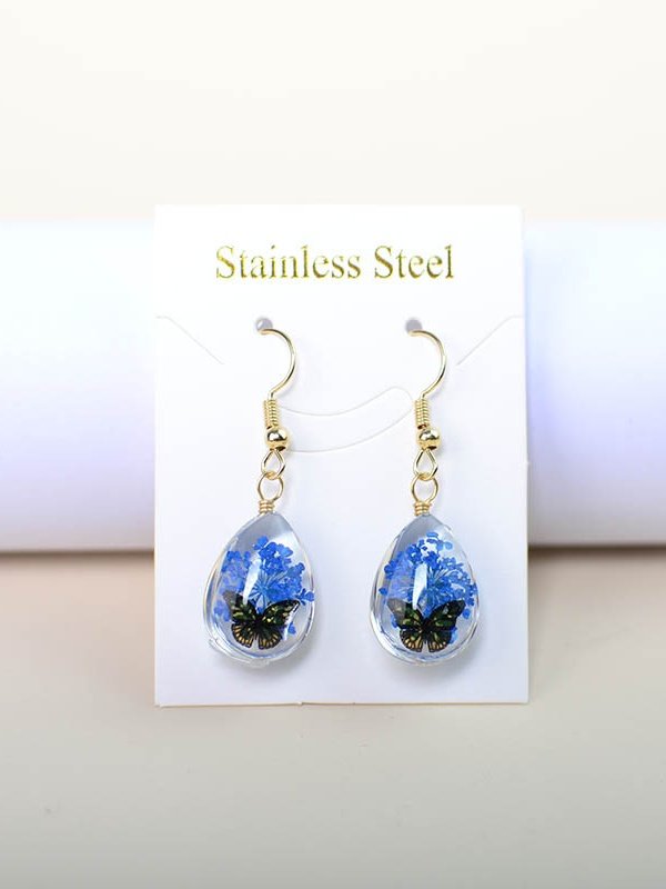 Schmetterling Zeit Juwel Getrocknet Blume Schleierkraut Spitze Blume Pastoral Stil Glas Ohrringe