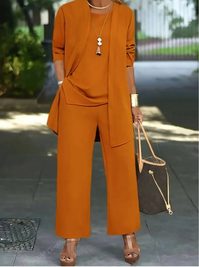 Damen Unifarben Nahtverarbeitung Matching Kostüm Pendeln Langarm Lässig Frühling/Herbst Mehrteiliges Set Matching Set