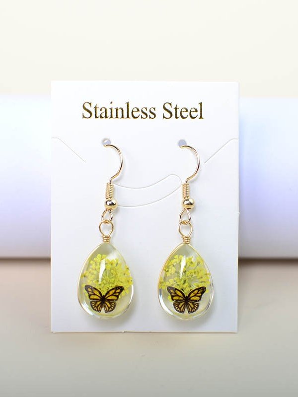 Schmetterling Zeit Juwel Getrocknet Blume Schleierkraut Spitze Blume Pastoral Stil Glas Ohrringe