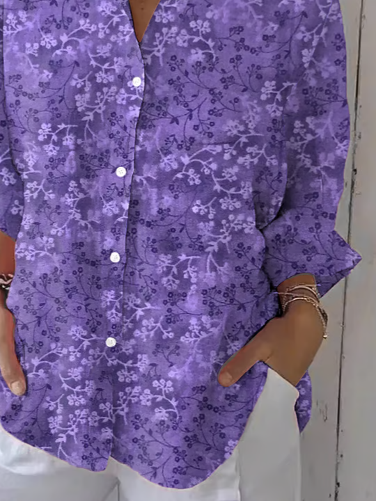 Damen Geblümt Dreiviertelärmel Bluse Frühling/Herbst Print Hemdkragen Täglich Lässig Oberteile