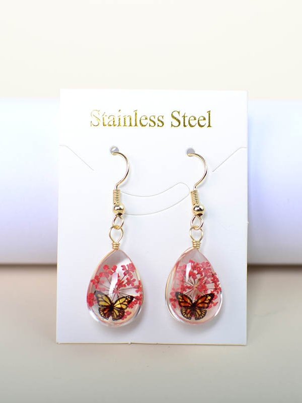 Schmetterling Zeit Juwel Getrocknet Blume Schleierkraut Spitze Blume Pastoral Stil Glas Ohrringe