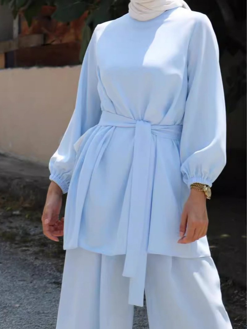 Damen Unifarben Nahtverarbeitung Zweiteiliges Set Täglich Langarm Lässig Frühling/Herbst Bluse mit Hose Matching Set