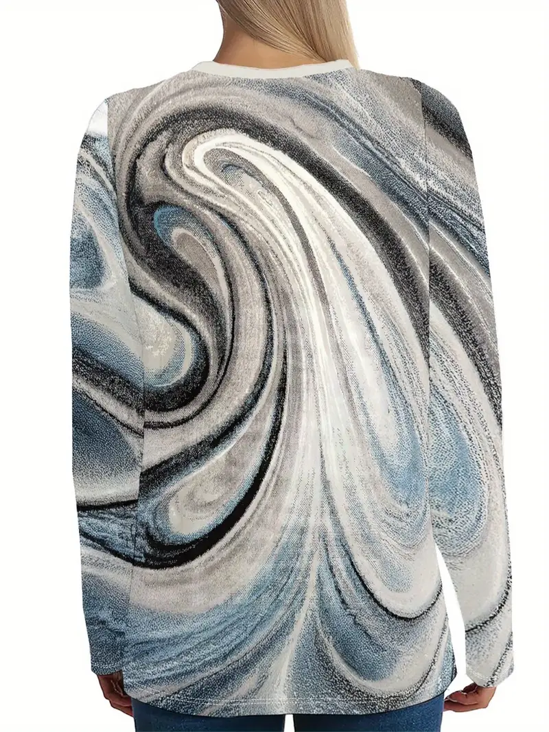 Damen Abstrakt Langarm T-Shirts T-Shirt Rundhals Print Lässig Frühling/Herbst T-Shirt mit Grafik Oberteile
