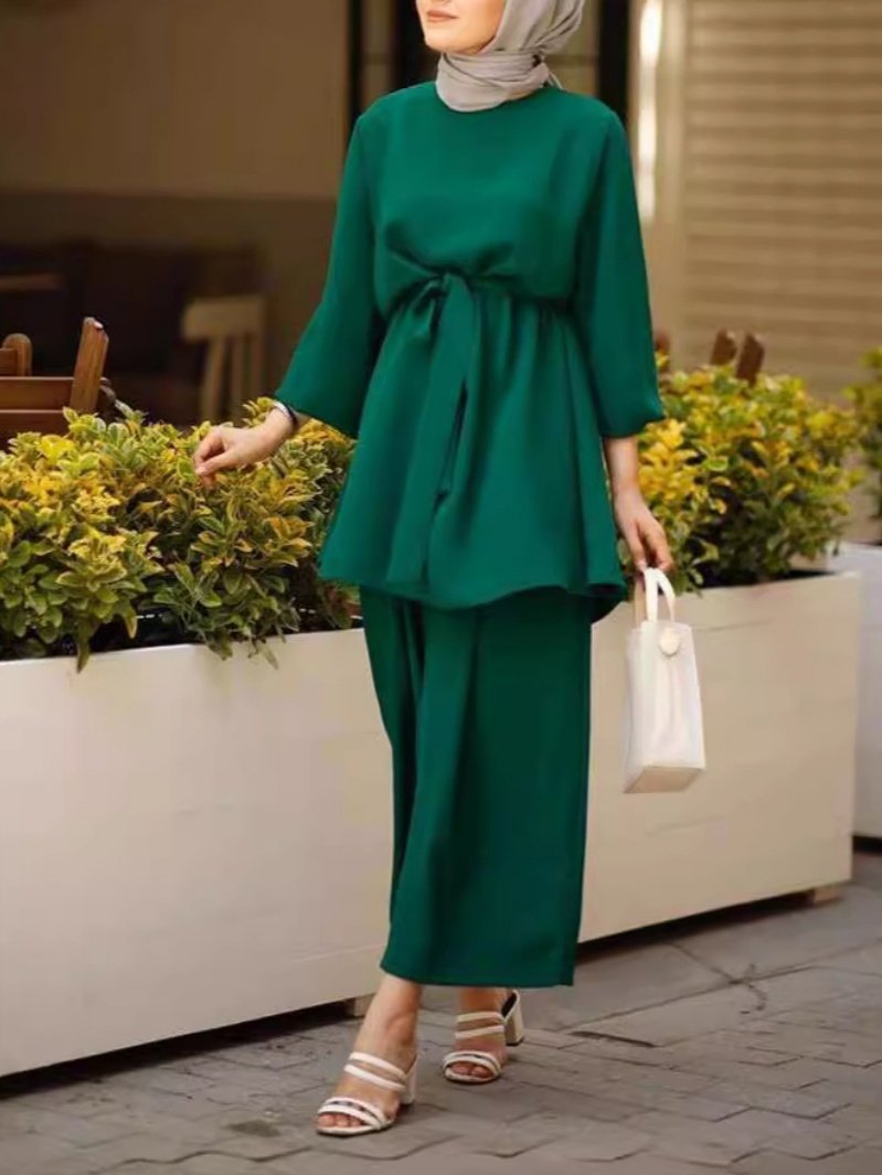Damen Unifarben Nahtverarbeitung Zweiteiliges Set Täglich Langarm Lässig Frühling/Herbst Bluse mit Hose Matching Set