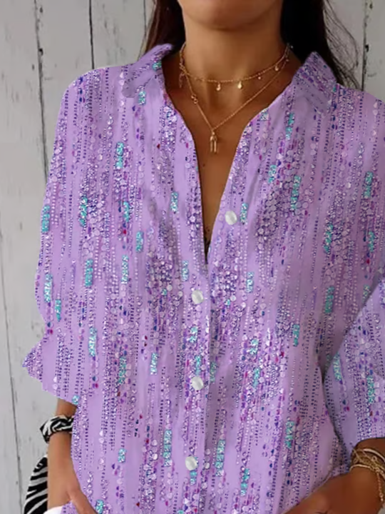 Damen Abstrakt Dreiviertelärmel Bluse Frühling/Herbst Print Hemdkragen Täglich Lässig Oberteile