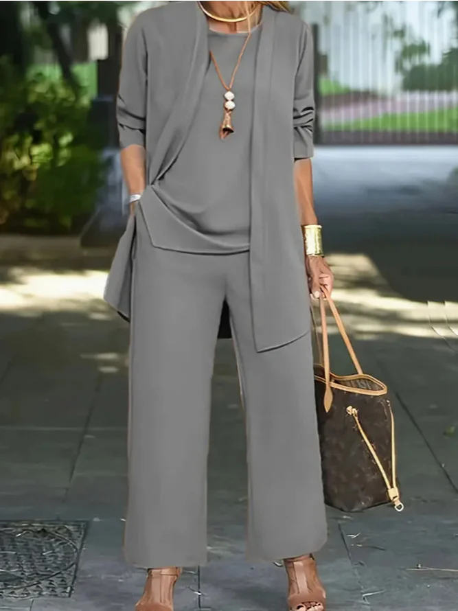 Damen Unifarben Nahtverarbeitung Matching Kostüm Pendeln Langarm Lässig Frühling/Herbst Mehrteiliges Set Matching Set