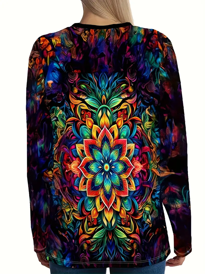 Damen Abstrakt Langarm T-Shirts T-Shirt Rundhals Print Lässig Frühling/Herbst T-Shirt mit Grafik Oberteile