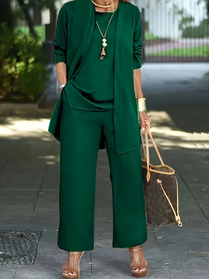 Damen Unifarben Nahtverarbeitung Matching Kostüm Pendeln Langarm Lässig Frühling/Herbst Mehrteiliges Set Matching Set