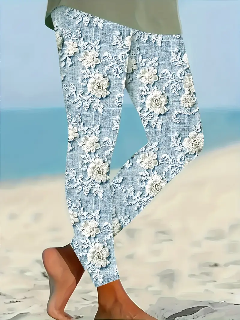 Damen Geblümt Lässig Alle Jahreszeiten Print Lang Leggings