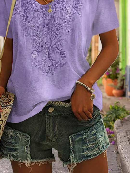 Damen Geblümt Kurzarm T-Shirts T-Shirt V-Ausschnitt Print Lässig Sommer T-Shirt mit Grafik Oberteile