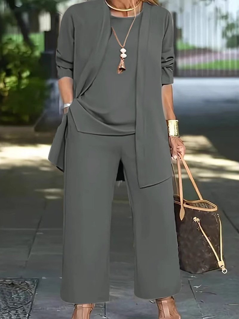 Damen Unifarben Nahtverarbeitung Matching Kostüm Pendeln Langarm Lässig Frühling/Herbst Mehrteiliges Set Matching Set