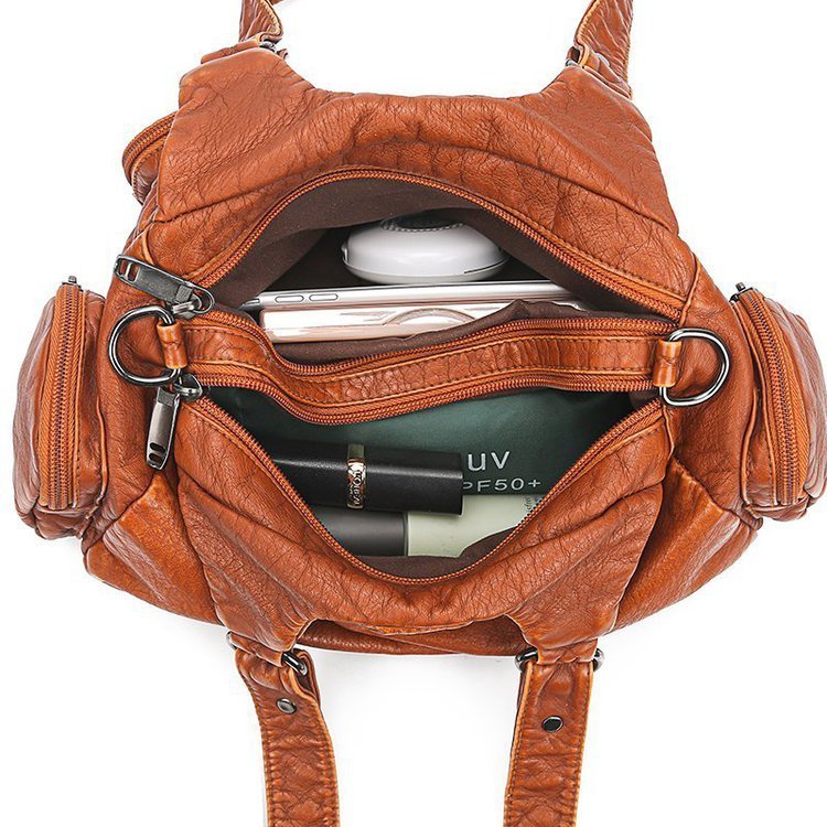 Retro Modisch eine Schulter Umhängetasche Handtasche Gewaschen Weich Leder Damen Tasche