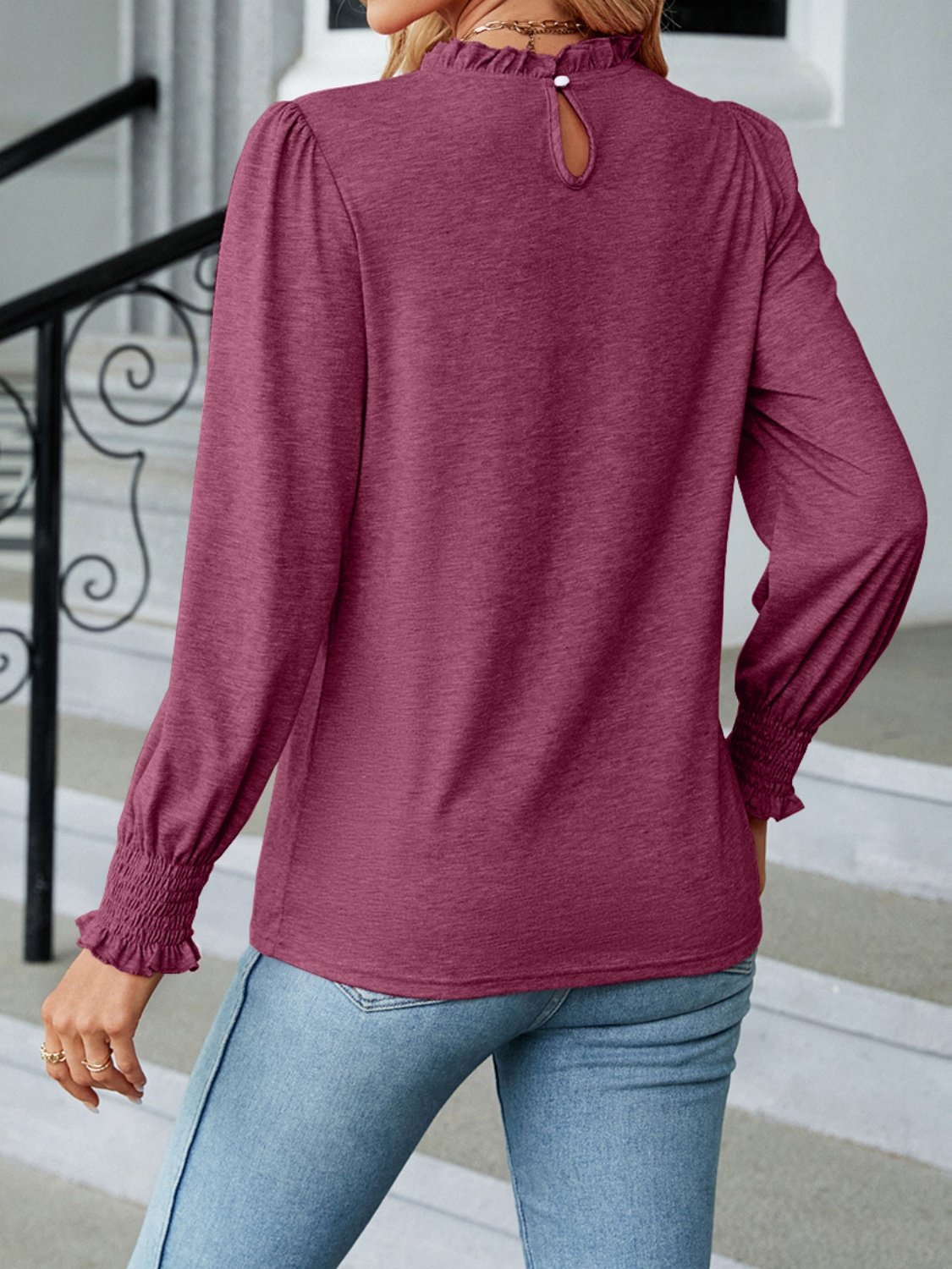 Damen Unifarben Langarm T-Shirts T-Shirt Rundhals Gerafft Retro Frühling/Herbst Oberteile