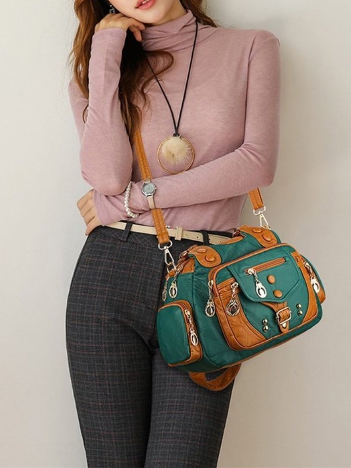 Retro Modisch eine Schulter Umhängetasche Handtasche Gewaschen Weich Leder Damen Tasche