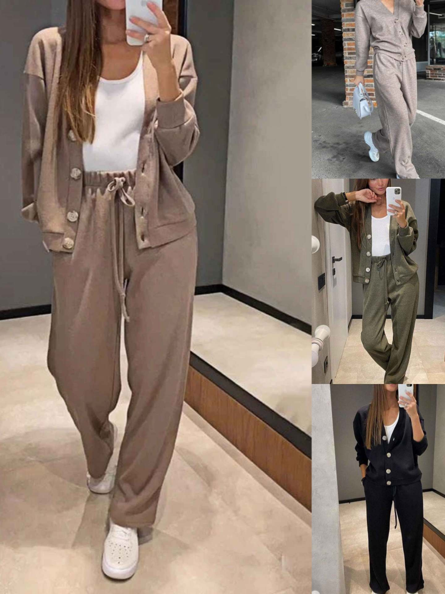 Damen Unifarben Nahtverarbeitung Zweiteiliges Set Täglich Langarm Lässig Frühling/Herbst Bluse mit Hose Matching Set