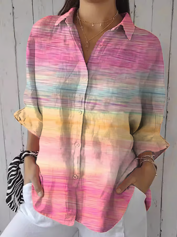 Damen Abstrakt Dreiviertelärmel Bluse Frühling/Herbst Print Hemdkragen Täglich Lässig Oberteile