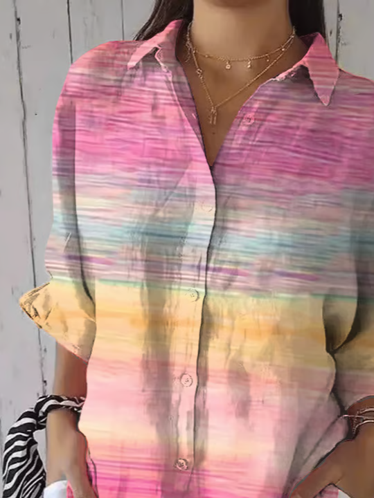 Damen Abstrakt Dreiviertelärmel Bluse Frühling/Herbst Print Hemdkragen Täglich Lässig Oberteile