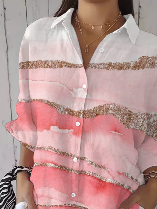 Damen Abstrakt Dreiviertelärmel Bluse Frühling/Herbst Print Hemdkragen Täglich Lässig Oberteile