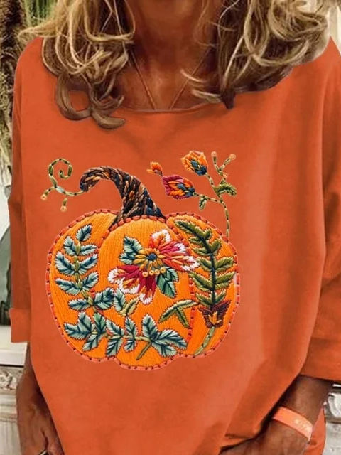 Damen Geblümt Langarm T-Shirts T-Shirt Rundhals Print Lässig Frühling/Herbst T-Shirt mit Grafik Oberteile