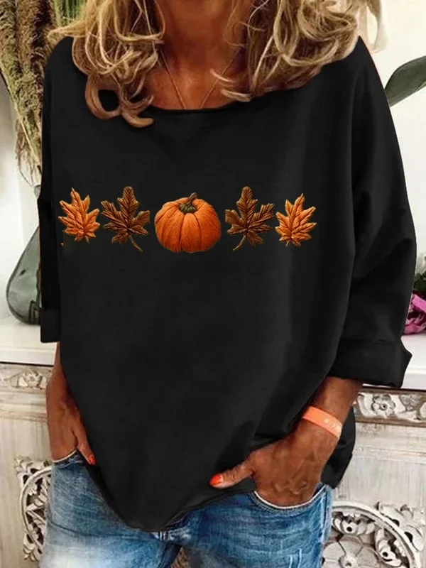 Damen Ahornblatt Langarm T-Shirts T-Shirt Rundhals Print Lässig Frühling/Herbst T-Shirt mit Grafik Oberteile
