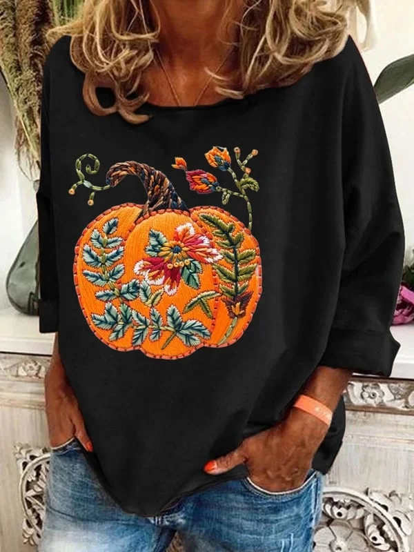 Damen Geblümt Langarm T-Shirts T-Shirt Rundhals Print Lässig Frühling/Herbst T-Shirt mit Grafik Oberteile