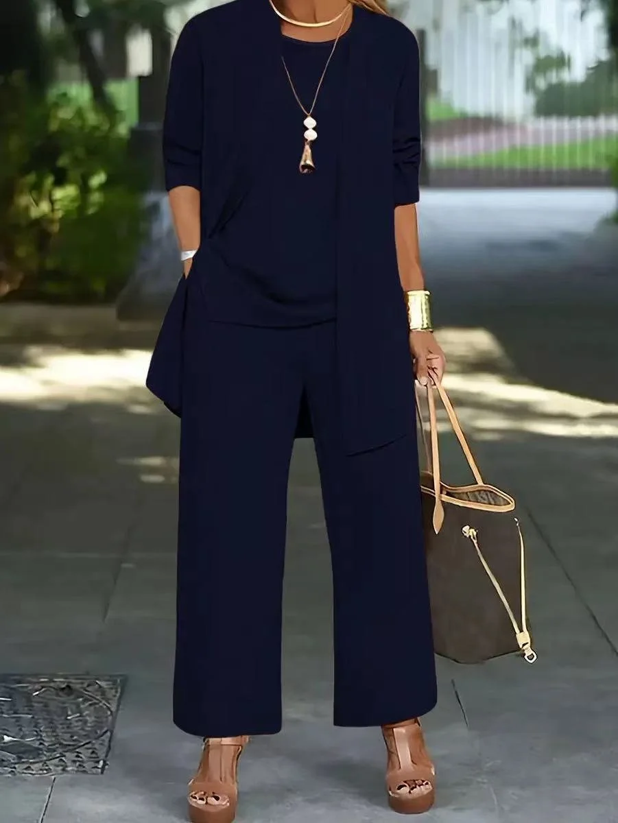Damen Unifarben Nahtverarbeitung Matching Kostüm Pendeln Langarm Lässig Frühling/Herbst Mehrteiliges Set Matching Set