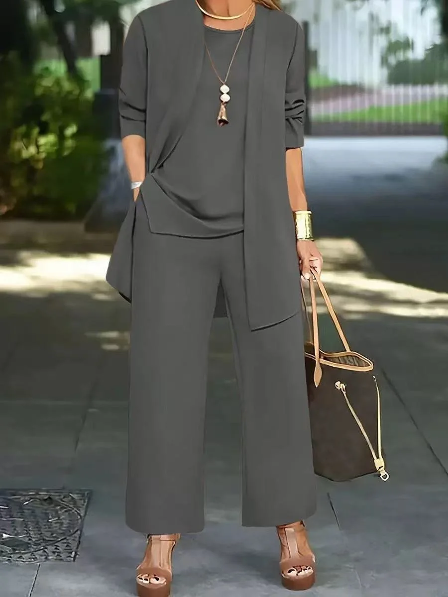 Damen Unifarben Nahtverarbeitung Matching Kostüm Pendeln Langarm Lässig Frühling/Herbst Mehrteiliges Set Matching Set