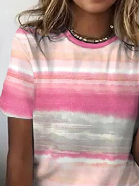 Damen abstrakte Streifen Kurzarm T-Shirts T-Shirt Rundhals Print Lässig Sommer T-Shirt mit Grafik Oberteile