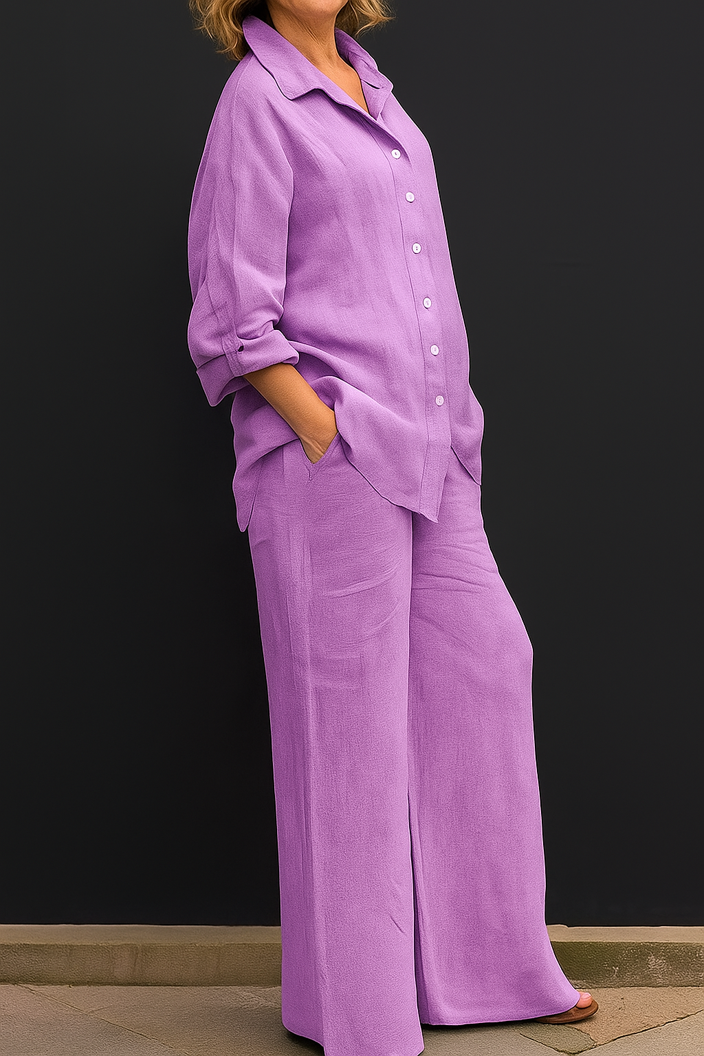 Damen Unifarben Verstellbarer Riemen Zweiteiliges Set Täglich Langarm Lässig Frühling/Herbst Bluse mit Hose Matching Set