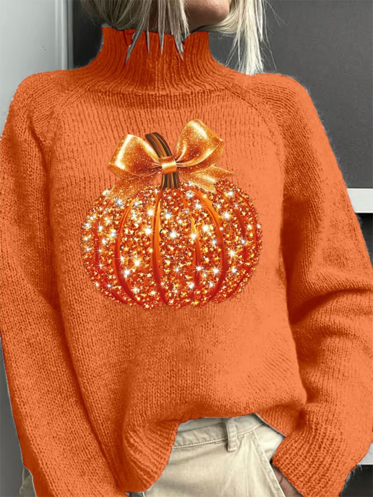 Damen Halloween (Kürbis) Frühling/Herbst Lässig Langarm Rollkragen Pullover