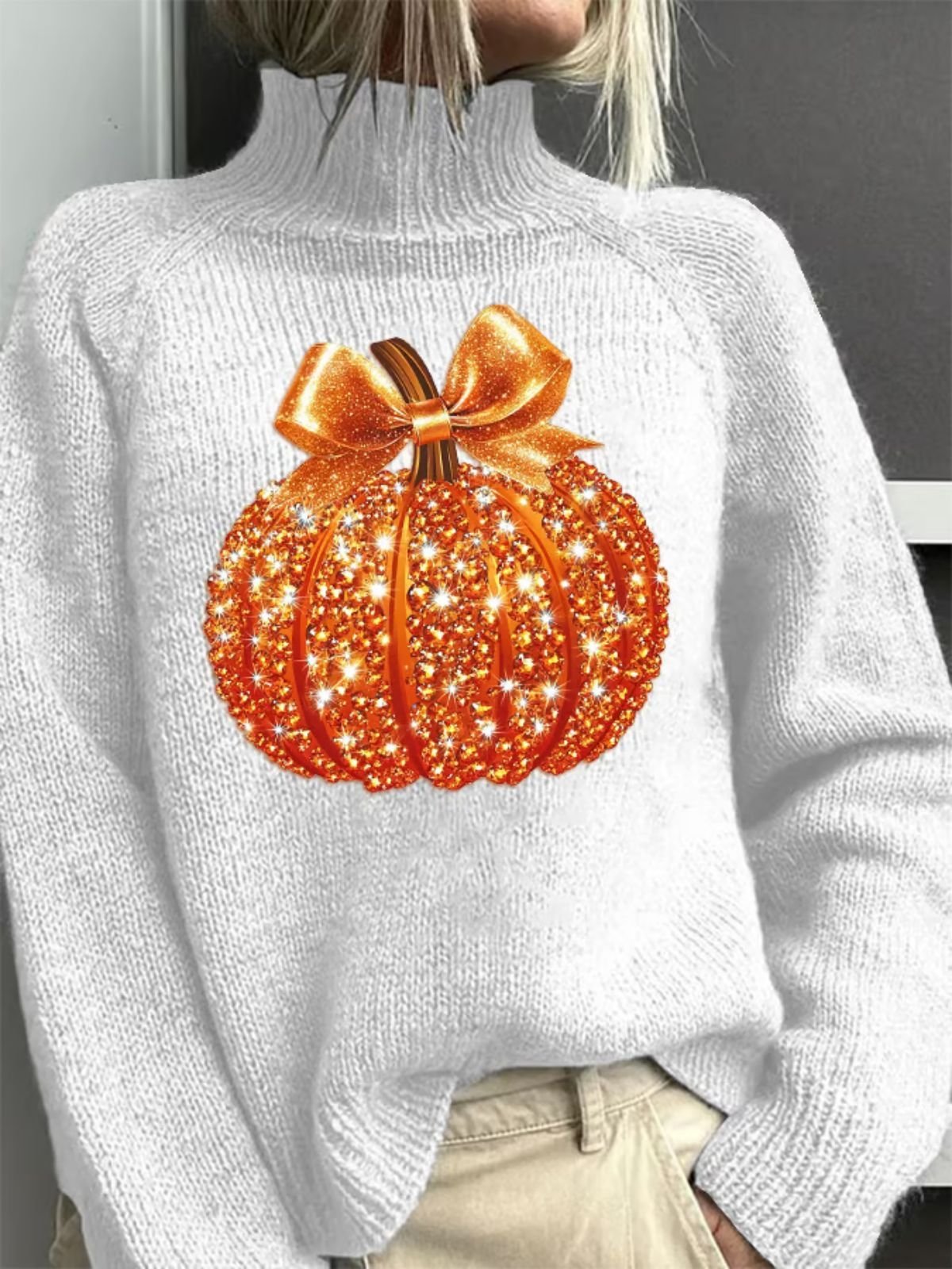 Damen Halloween (Kürbis) Frühling/Herbst Lässig Langarm Rollkragen Pullover