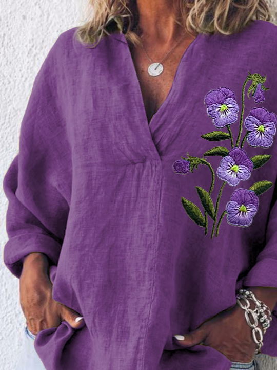 Damen Geblümt Langarm Bluse Frühling/Herbst Print Schalkragen Täglich Lässig Oberteile