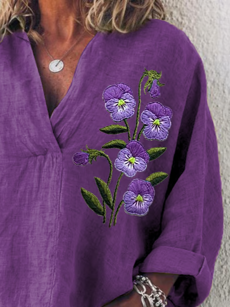 Damen Geblümt Langarm Bluse Frühling/Herbst Print Schalkragen Täglich Lässig Oberteile
