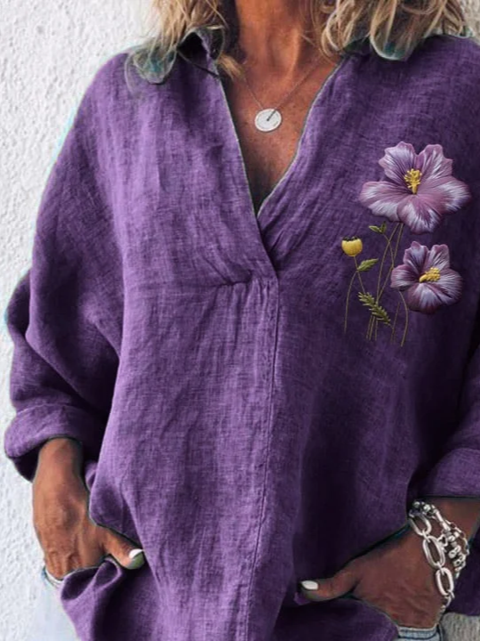 Damen Geblümt Langarm Bluse Frühling/Herbst Print Schalkragen Täglich Lässig Oberteile