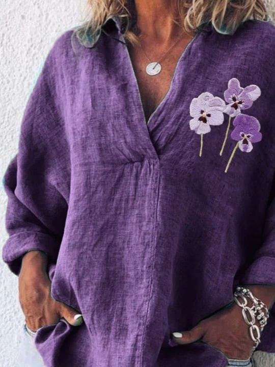 Damen Geblümt Langarm Bluse Frühling/Herbst Print Schalkragen Täglich Lässig Oberteile