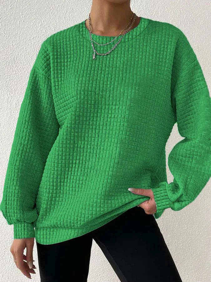 Damen Unifarben Rundhals Lässig Frühling/Herbst Langarm Sweatshirt