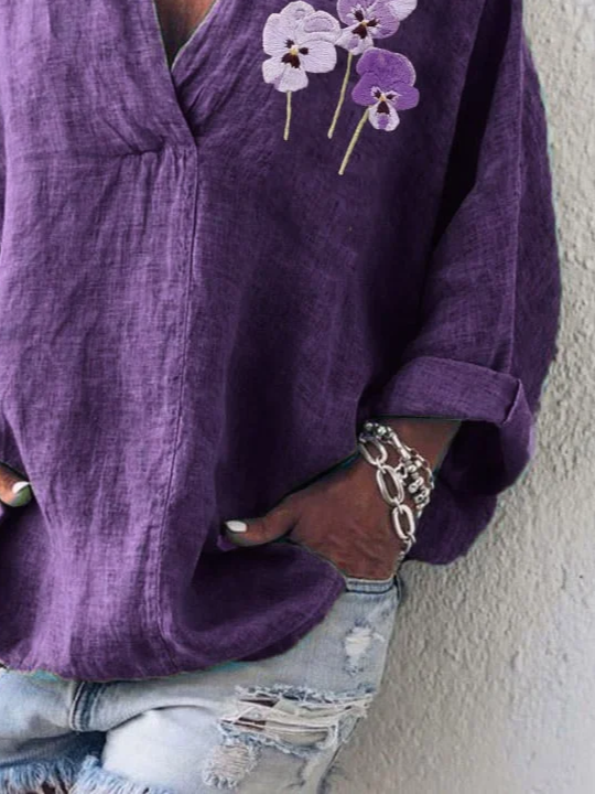 Damen Geblümt Langarm Bluse Frühling/Herbst Print Schalkragen Täglich Lässig Oberteile