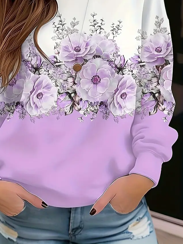 Damen Geblümt Rundhals Print Lässig Frühling/Herbst Langarm Sweatshirt