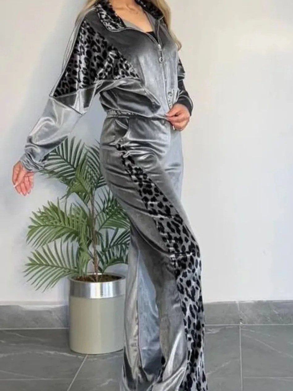 Damen Farbblock Print Zweiteiliges Set Täglich Langarm Lässig Frühling/Herbst Bluse mit Hose Matching Set