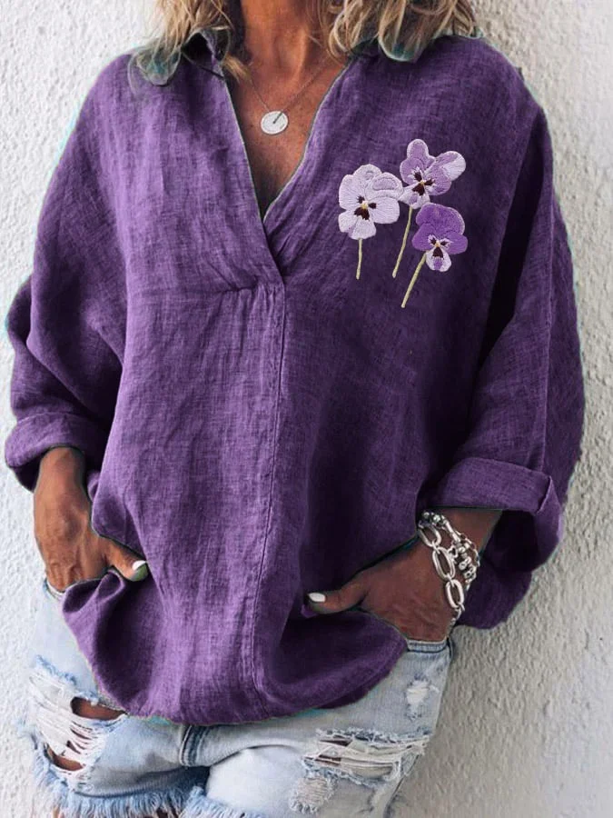 Damen Geblümt Langarm Bluse Frühling/Herbst Print Schalkragen Täglich Lässig Oberteile
