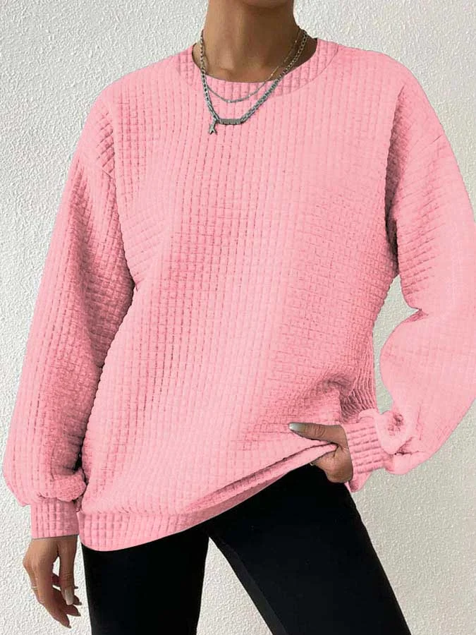 Damen Unifarben Rundhals Lässig Frühling/Herbst Langarm Sweatshirt