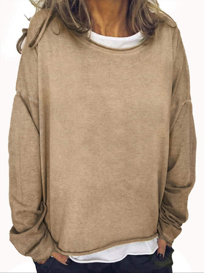 Damen Unifarben Rundhals Lässig Frühling/Herbst Langarm Sweatshirt