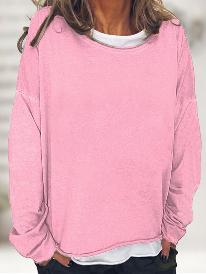Damen Unifarben Rundhals Lässig Frühling/Herbst Langarm Sweatshirt