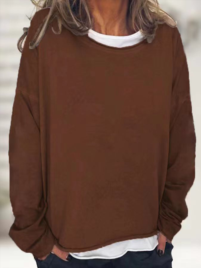 Damen Unifarben Rundhals Lässig Frühling/Herbst Langarm Sweatshirt