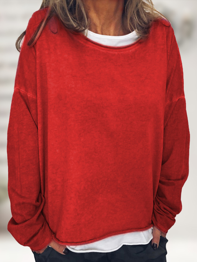 Damen Unifarben Rundhals Lässig Frühling/Herbst Langarm Sweatshirt